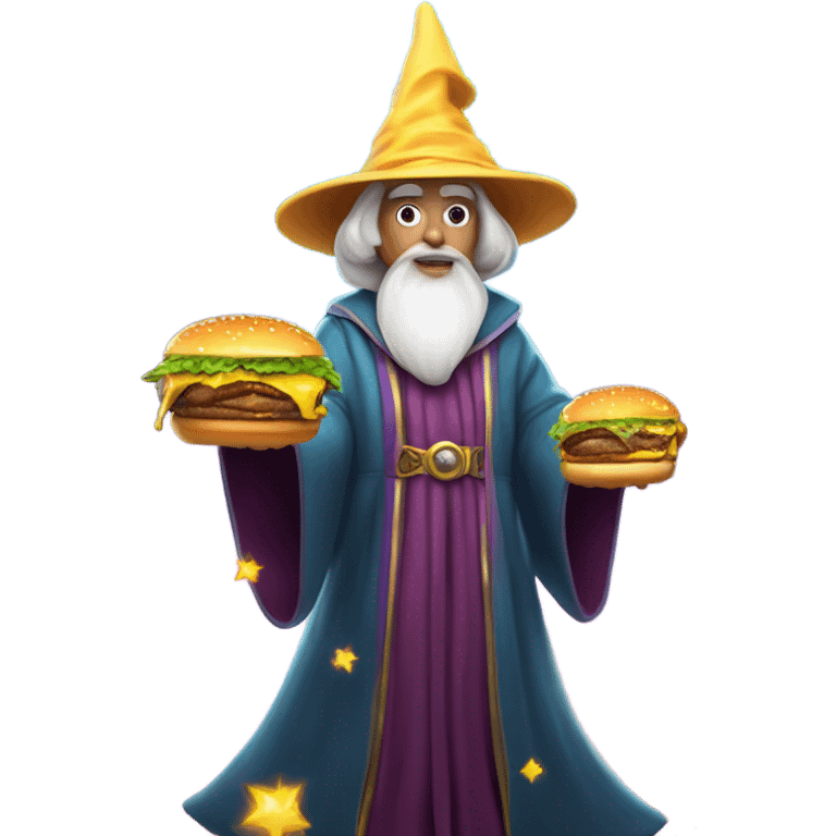 Wizard holding a burger emoji