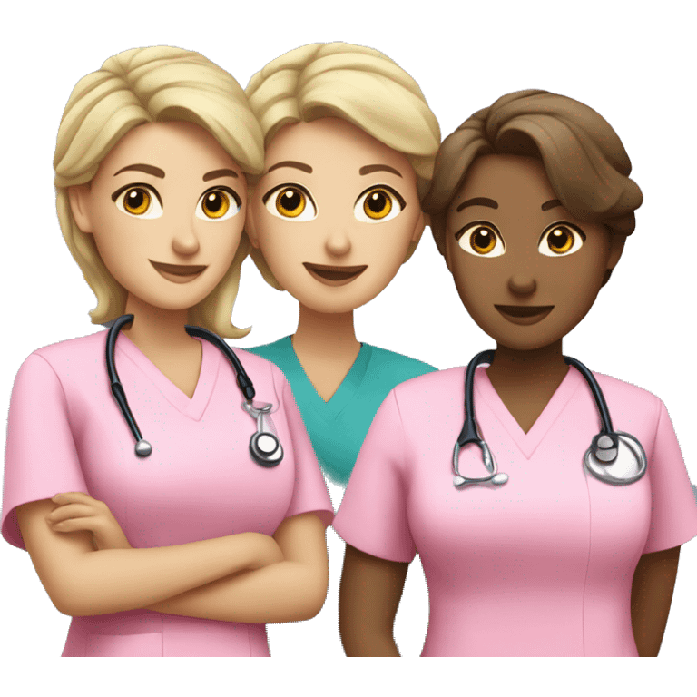 Three women nurse in pink scrubs  emoji