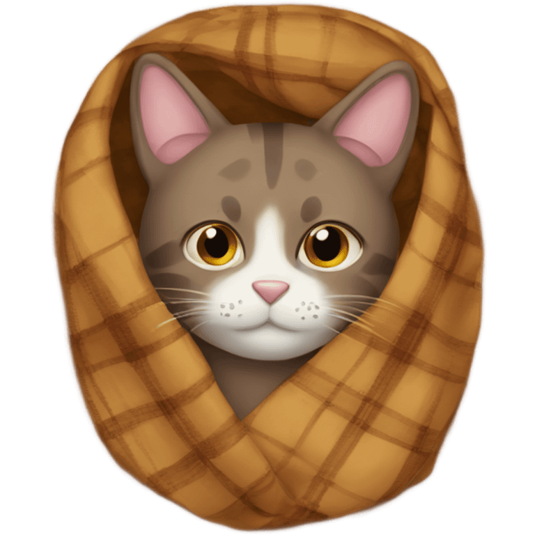 Brown cat in a brown plaid blanket emoji