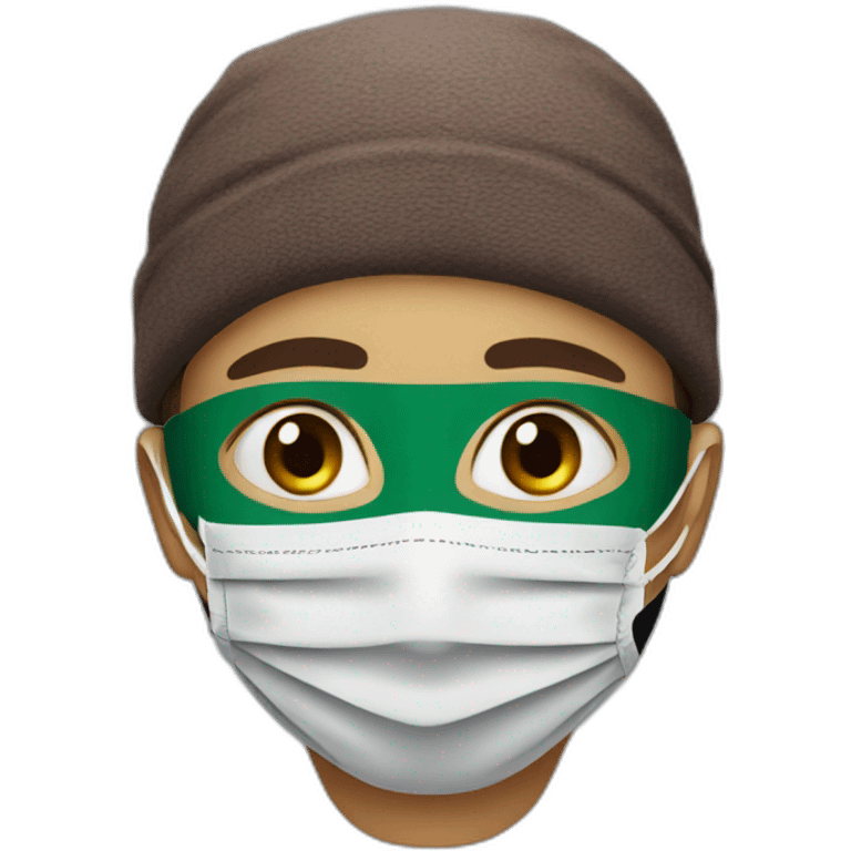 young man wearing a hat and mask, Palestinian headband emoji