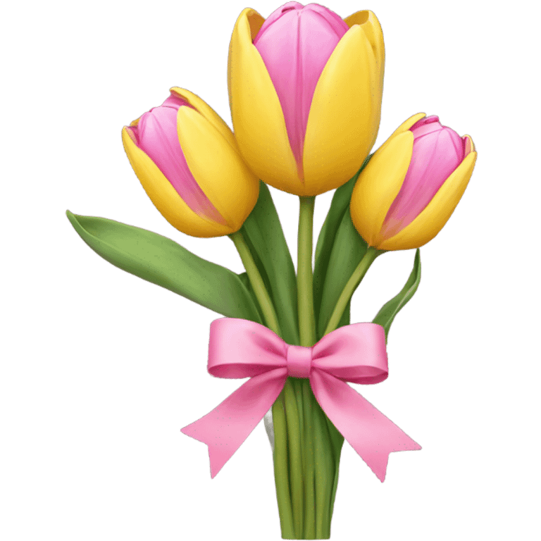 Yellow tulip bouquet with pink bow emoji