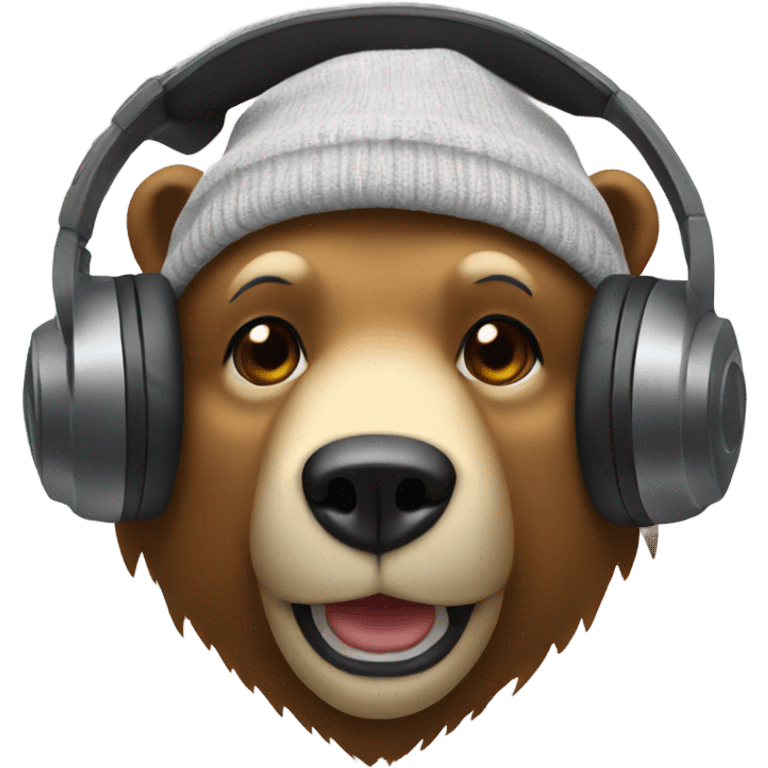 A bear with headphones on and a beanie on emoji