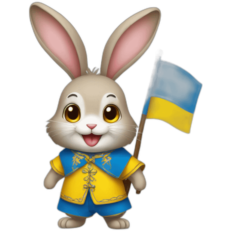 smiling rabbit dressed in a costume  Ukrainian flag emoji