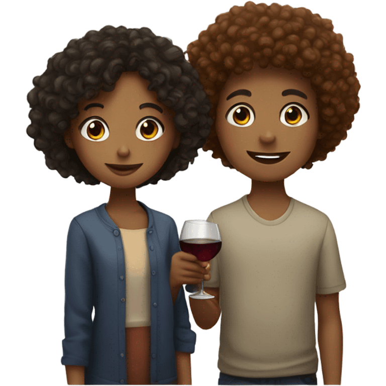 Girl with freckles and curly hair and a boy drink wine   emoji