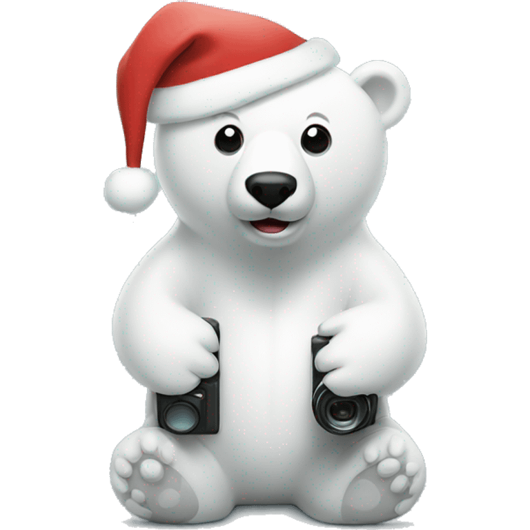 Polar bear in a Santa hat holding a Camera  emoji