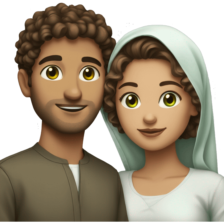 Muslim couple girl with green eyes and a guy with brown eyes and curly hair  emoji