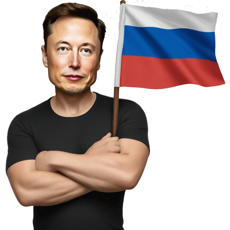 Elon Musk holds the Russian flag emoji