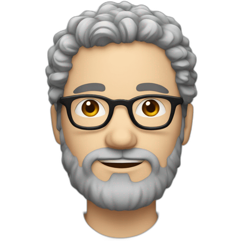 one european guy with short curly grayish  hair and beard and blue eyes and glasses emoji