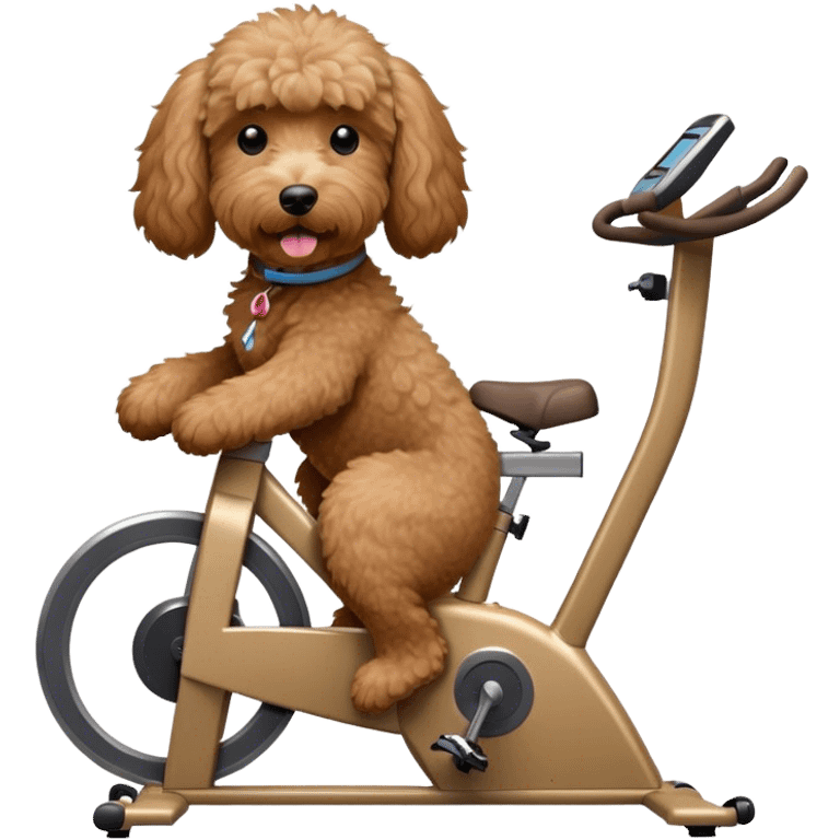 brown goldendoodle riding a spin bike emoji