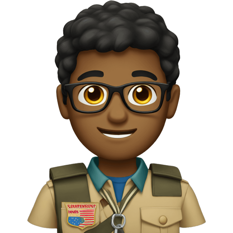 Boy-scout with dark hair and black glasses emoji