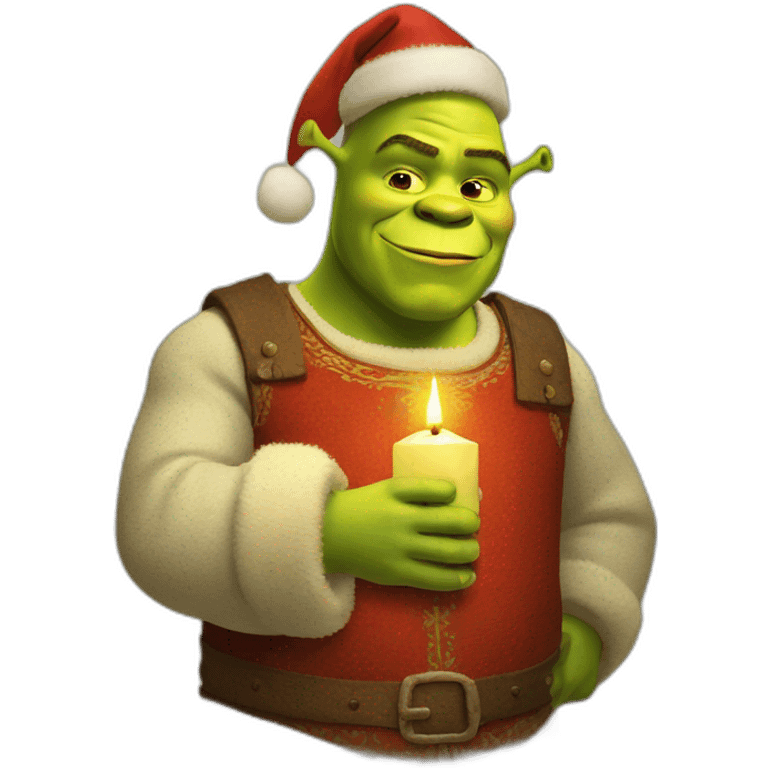 Shrek holding a christmas candle emoji