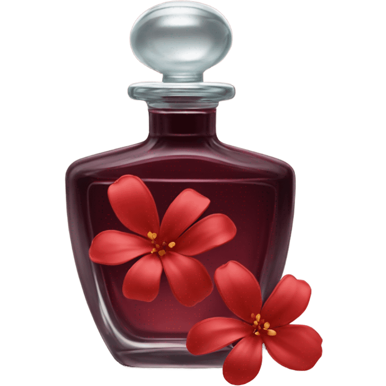 Dark red vintage French style perfume bottle with red jasmine emoji