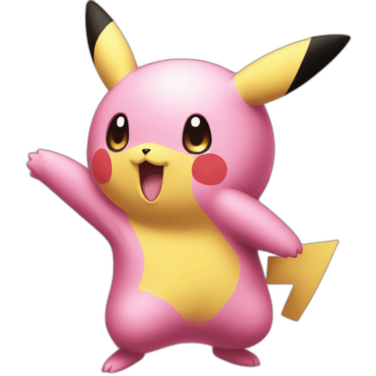 Pikachu dancing with Kirby emoji