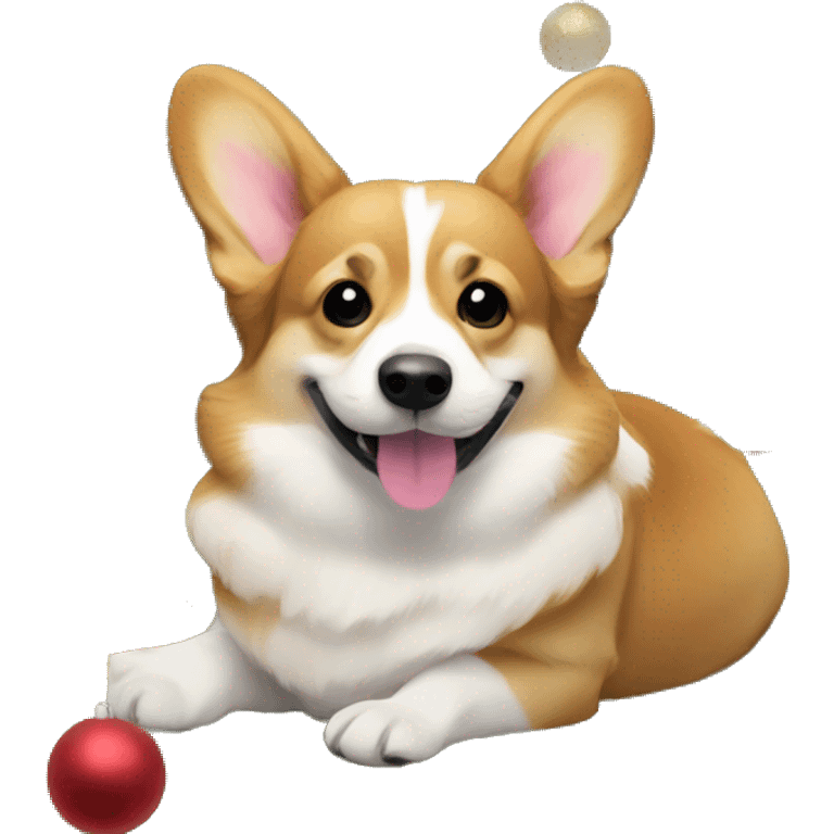 A corgi under a Christmas tree emoji