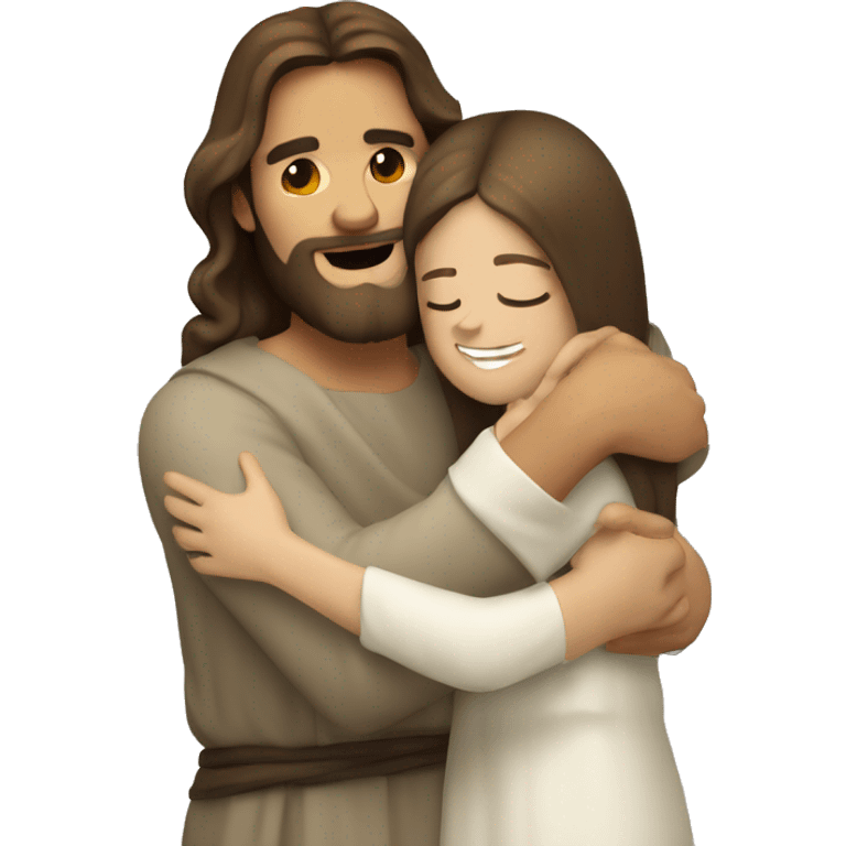 Jesus hugging light brunette Young woman emoji