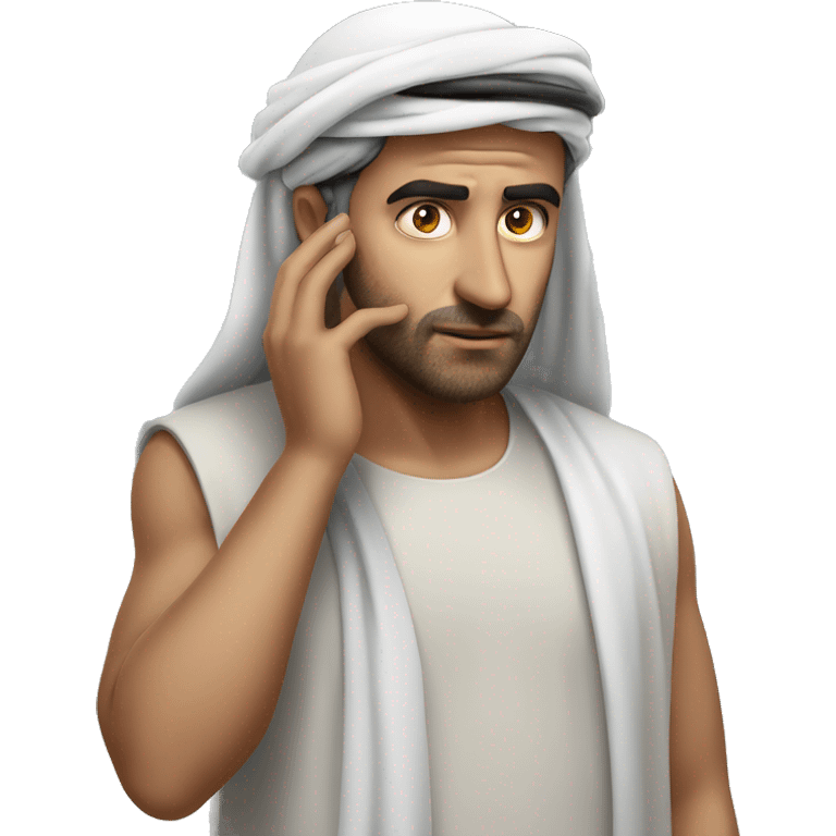 Arab holding his head photorealistic serious emoji