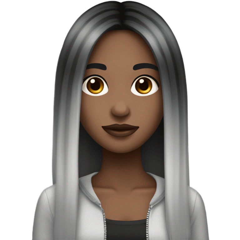 A girl with straight hair colored black and down grey ombre ￼ ￼ emoji