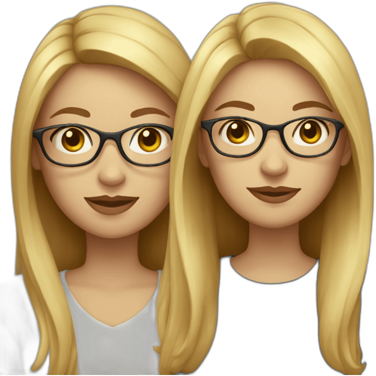 Two women. First woman with blond half lang hair, glasses and fair skin. Second woman with long brown hair and fair skin emoji