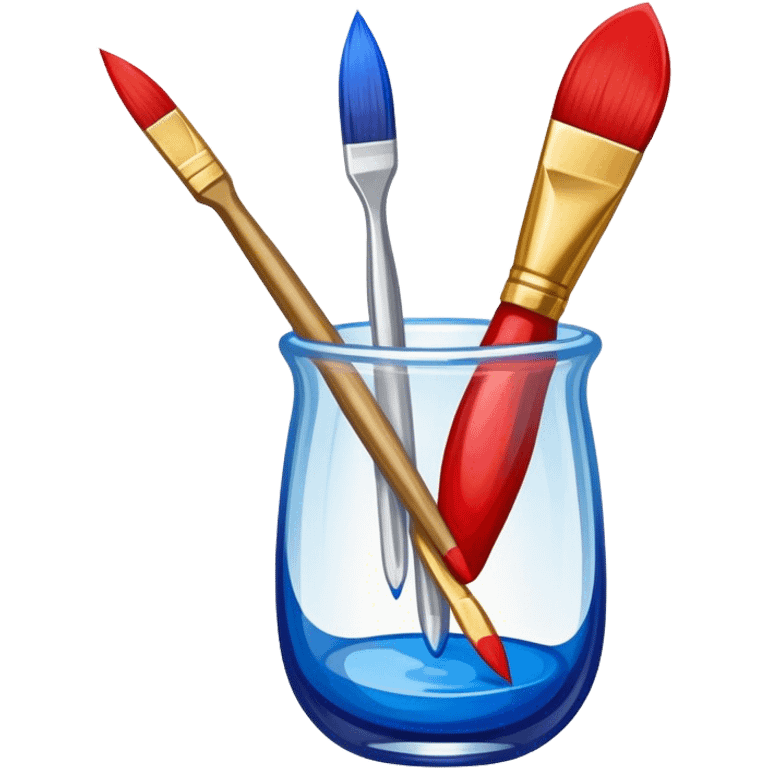 Glass painting icon, hand-painted vibrant patterns on a glass surface with visible bold brushstrokes, no liquid inside the glass object, bright colors like red, blue, and gold, visible fine paintbrush, minimalistic style, clean lines, transparent background. emoji