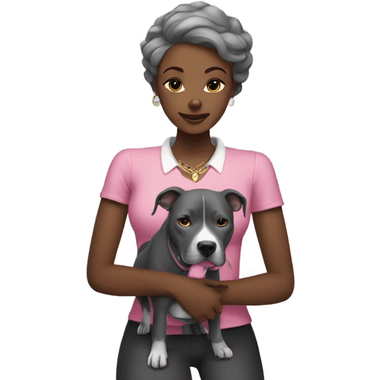 Black lady hugging all grey pitbull with pink collar emoji