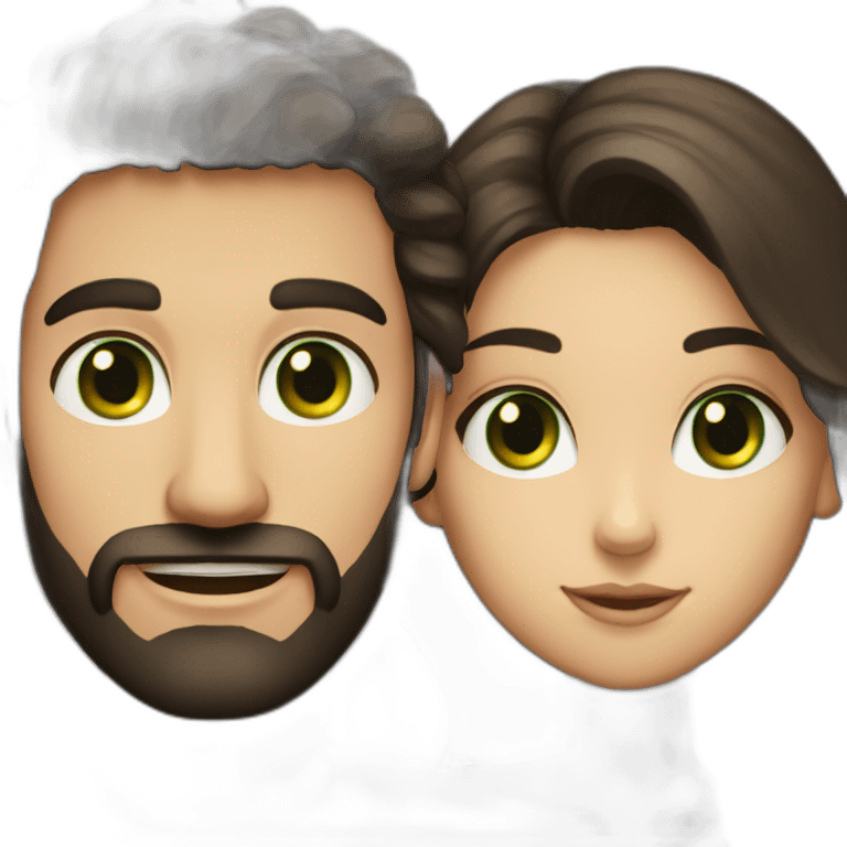 A dark-haired guy with a beard and a brunette girl with green eyes emoji