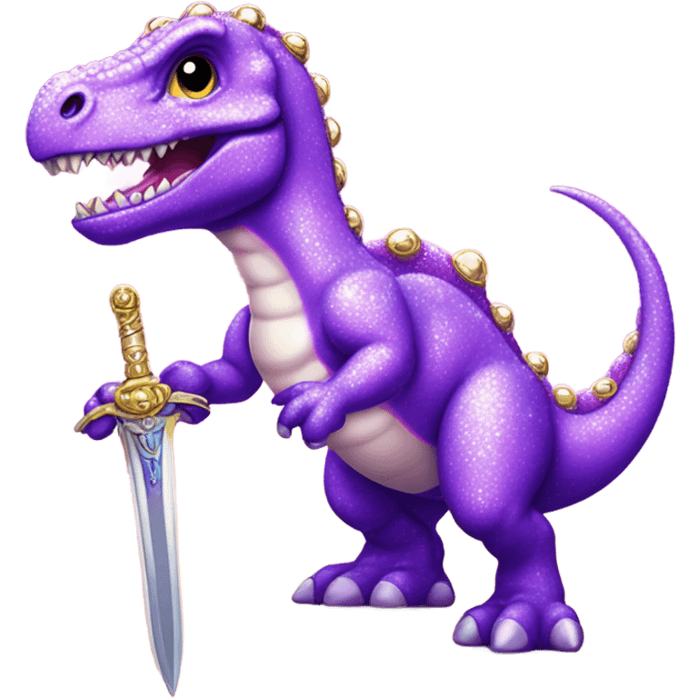 Lisa frank glitter purple dinosaur with sword and pearls emoji