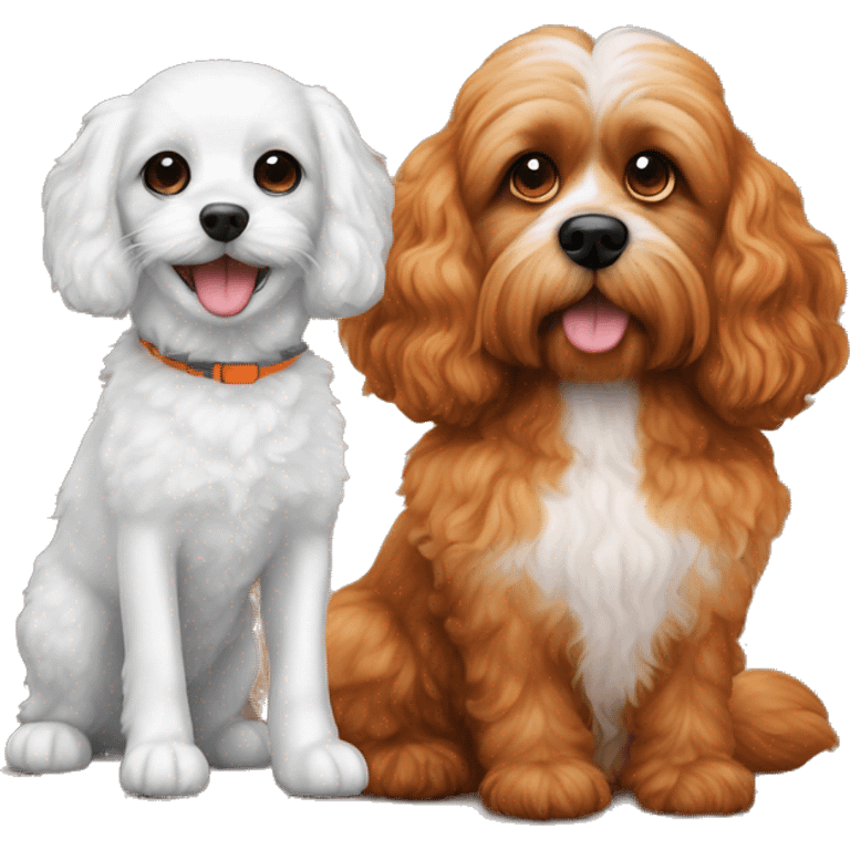 cavapoo dog next to a cat with black orange white colored fur emoji