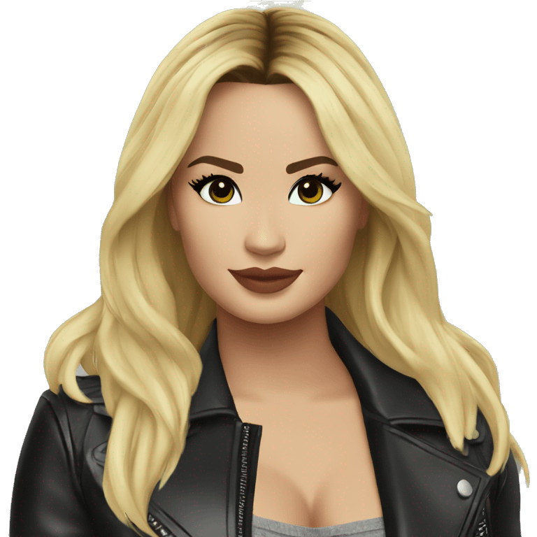 blonde Demi Lovato in leather jacket outdoors emoji