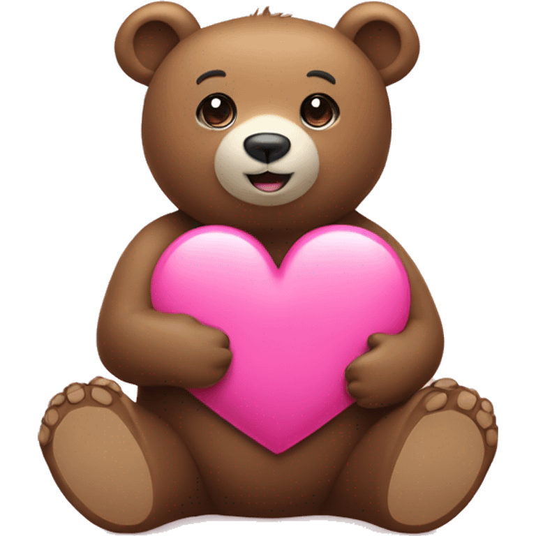 Bear sitting next to a pink heart emoji