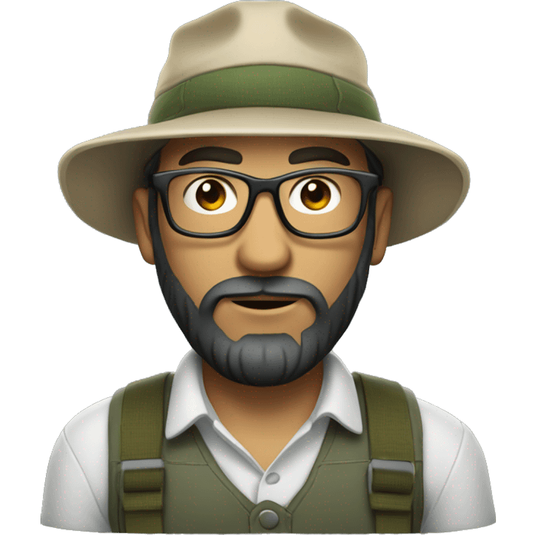 A white man wearing a fishing hat with a dark beard and glasses emoji