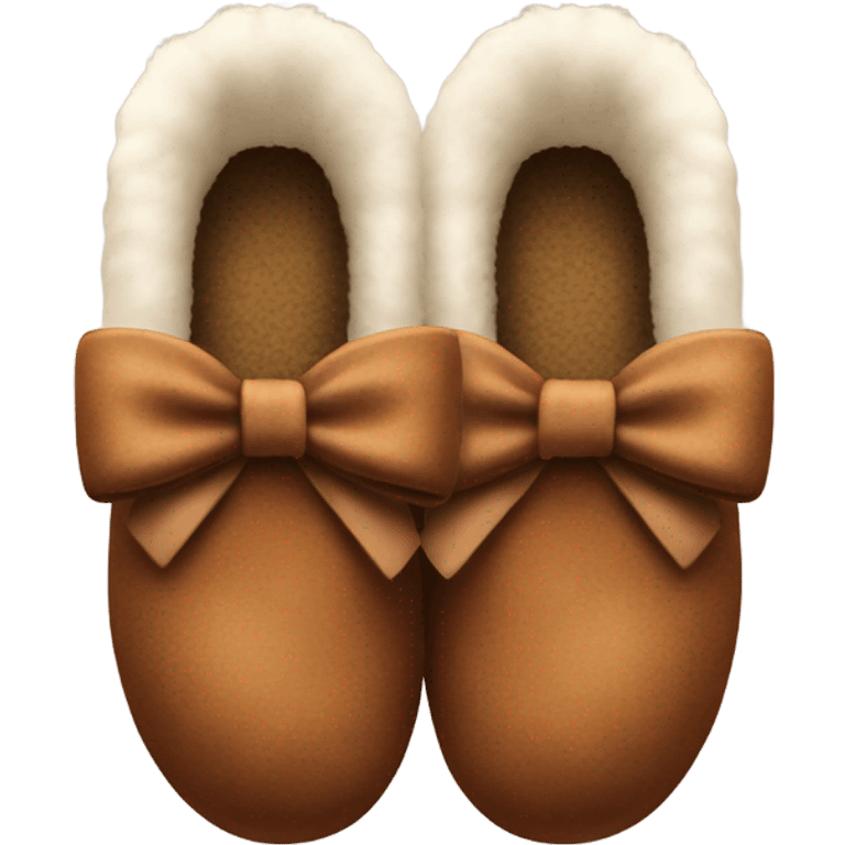 Brown house shoes with bows to the side and fluffy inside emoji