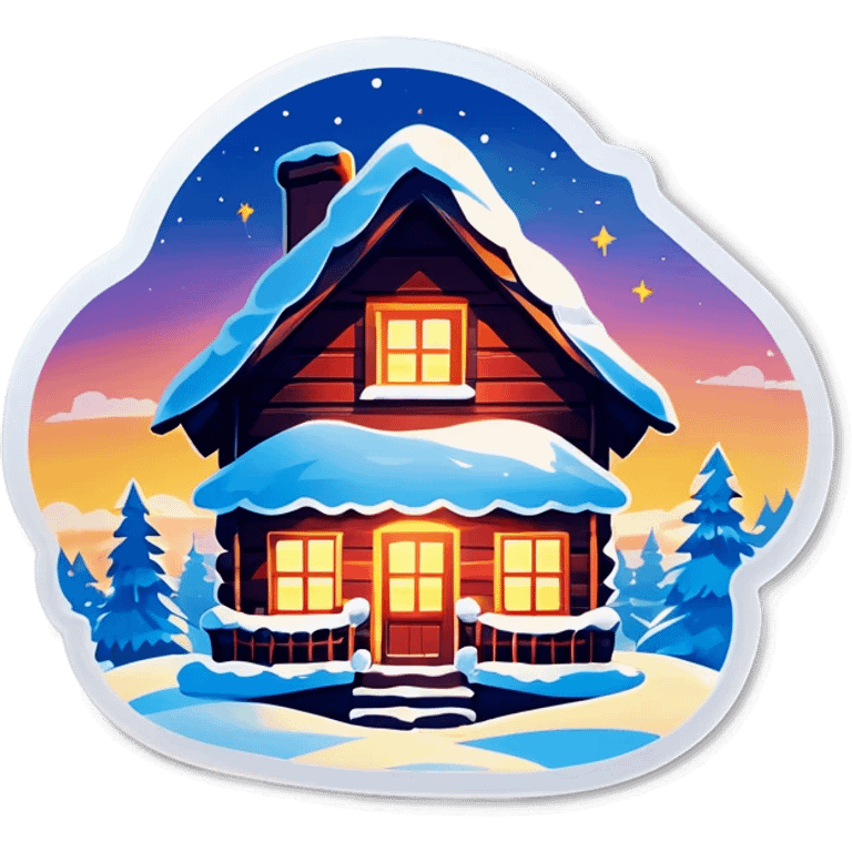 Schneebedecktes haus mit einem Glasdach Nordlichter am Himmel emoji