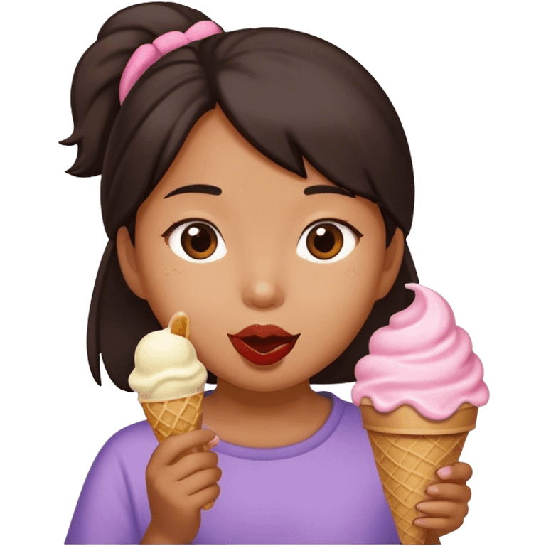 Asian girl eating ice cream emoji