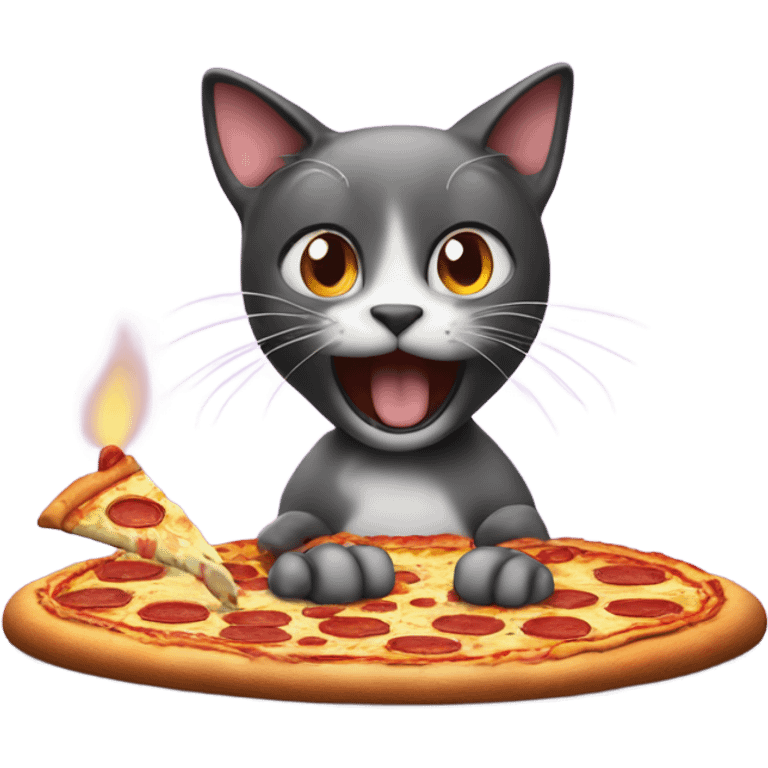 Cat easting pizza on birthday cake  emoji