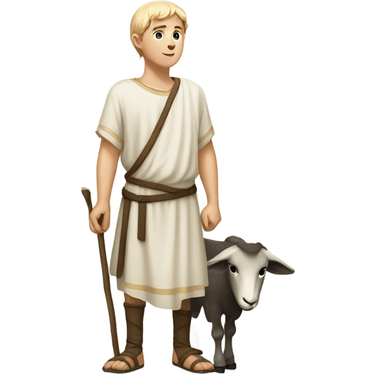 young shepherd with blond hair 10th century with short tunic and goat emoji