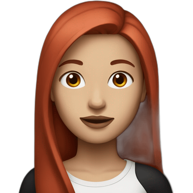 woman with long straight ruby hair, white skin and black tshirt emoji