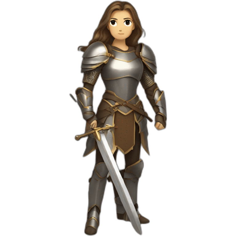 bird knight long brown hair golden eyes tan skin holding a sword woman emoji