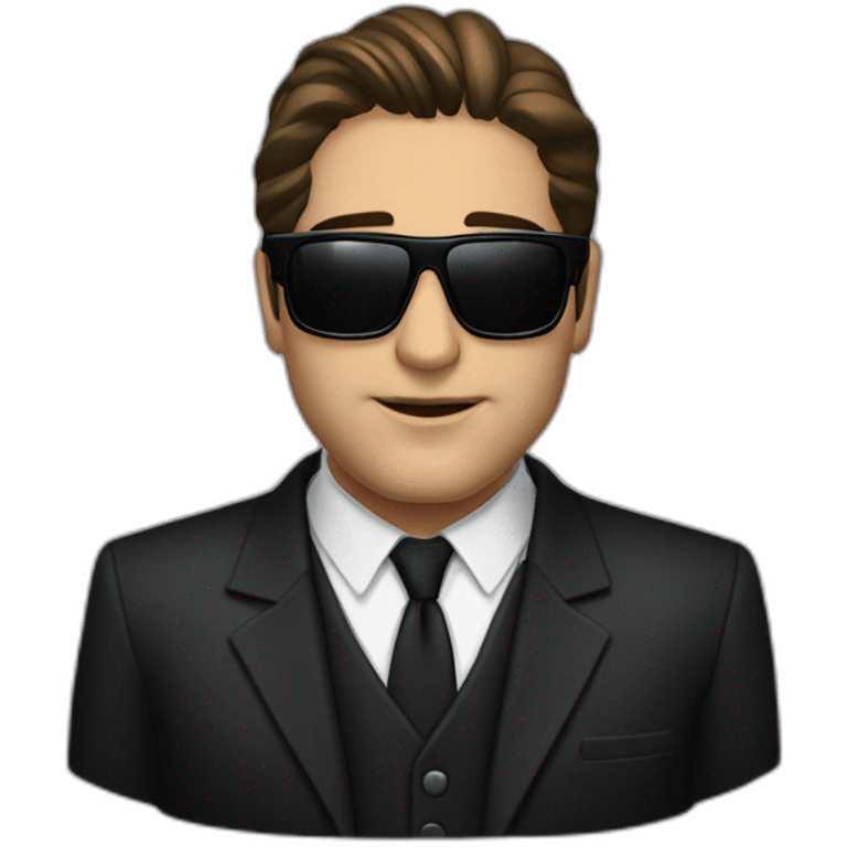 Chris Moltisanti from sopranos eith sunglasses and a neck brace and black suit and shirt emoji