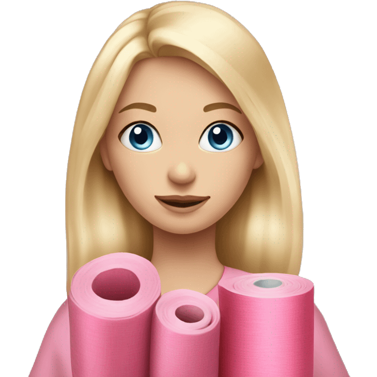 Blonde hair girl, in blue eyes holding pink fabric roll emoji