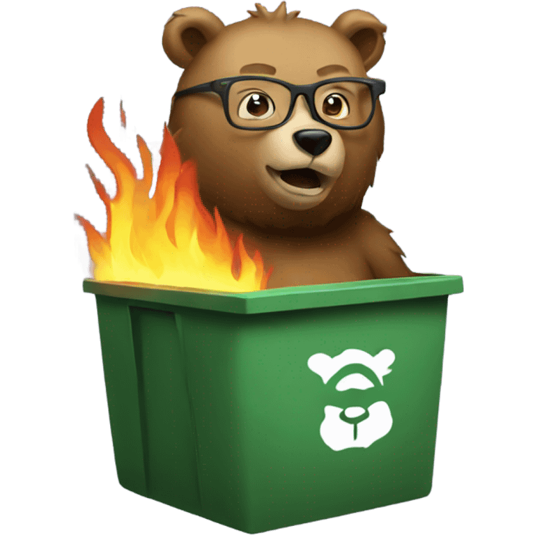 Bear with glasses in a dumpster on fire emoji