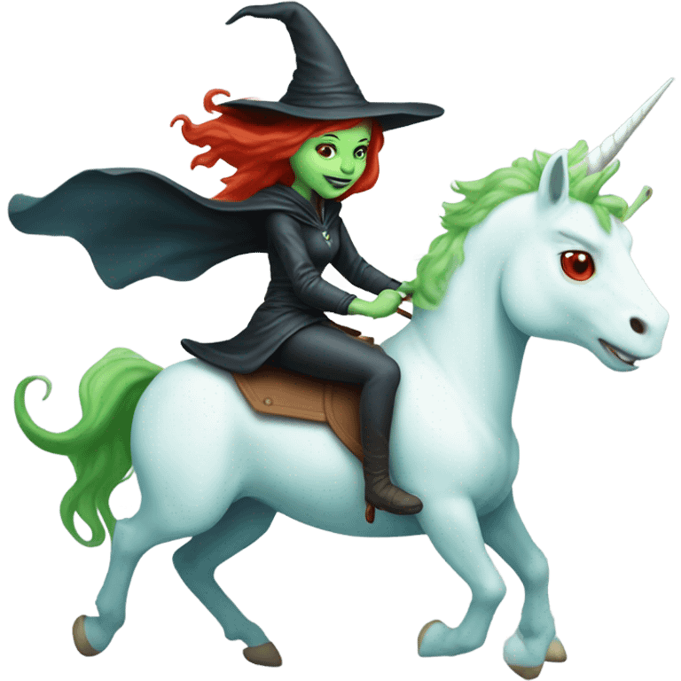 [politically incorrect, (
	{ female, alien, witch, color: light green, hair:red, eyes:cat} ]
	on a 
	[{ unicorn: white, legged:four, mane: light blue }]) emoji