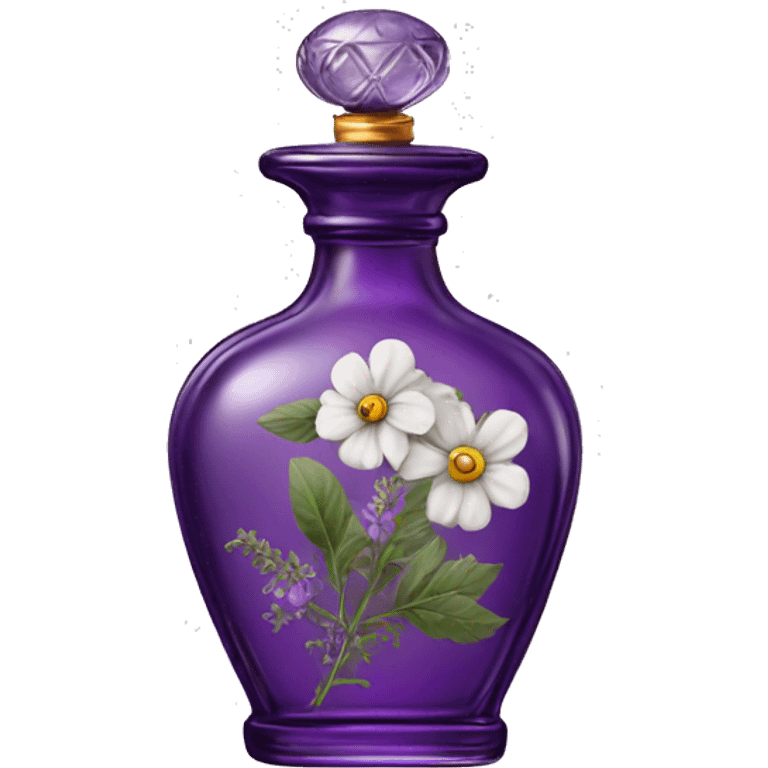 Purple old Antique oil perfume bottle with herbal and flowers emoji