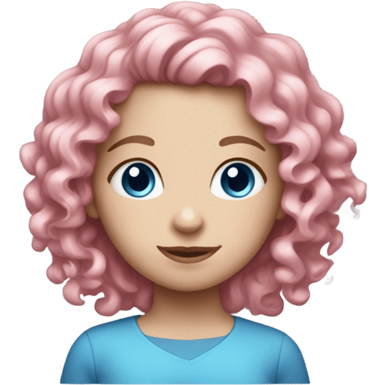 Curly pink haired pale girl with blue eyes emoji