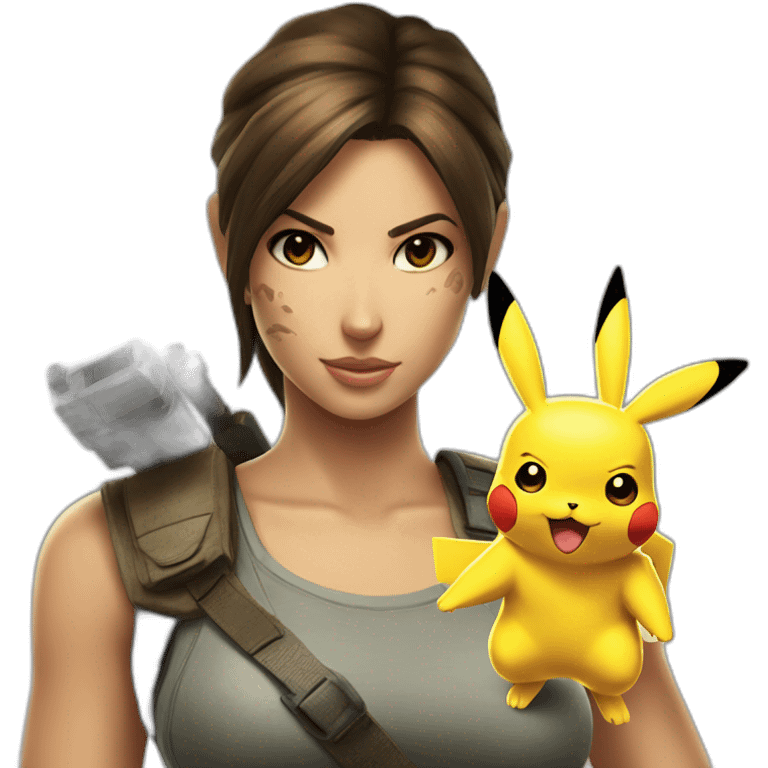 Lara Croft captures Pikachu emoji