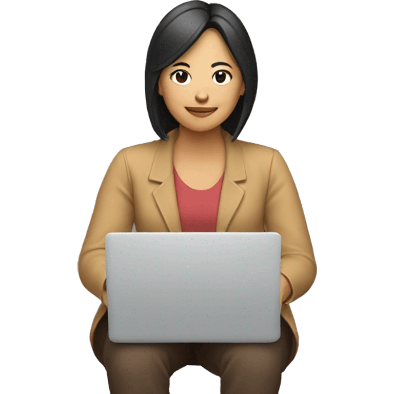 Asian woman man sitting side by side with her laptop emoji