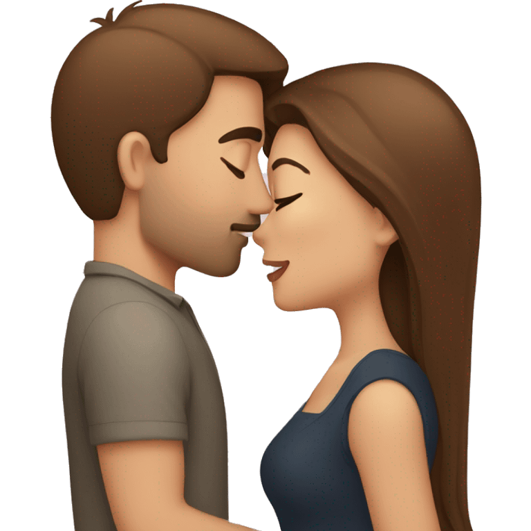 Brown hair woman kissing a men with brown hair emoji