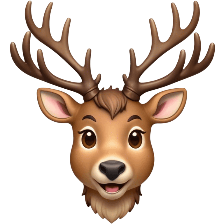 Cinematic Comical Deer Portrait Emoji, Head tilted dramatically with an exaggeratedly amused expression, featuring a sleek dappled Fur and whimsically contorted antlers, wide, expressive eyes filled with playful disbelief, Simplified yet hilariously expressive features, highly detailed, glowing with a slightly sassy glow, high shine, dramatic yet playful, stylized with an air of cheeky woodland mischief, bright and endearing, soft glowing outline, capturing the essence of a spirited and over-the-top deer, so meme-worthy it feels like it could side-eye its way into forest folklore instantly! emoji