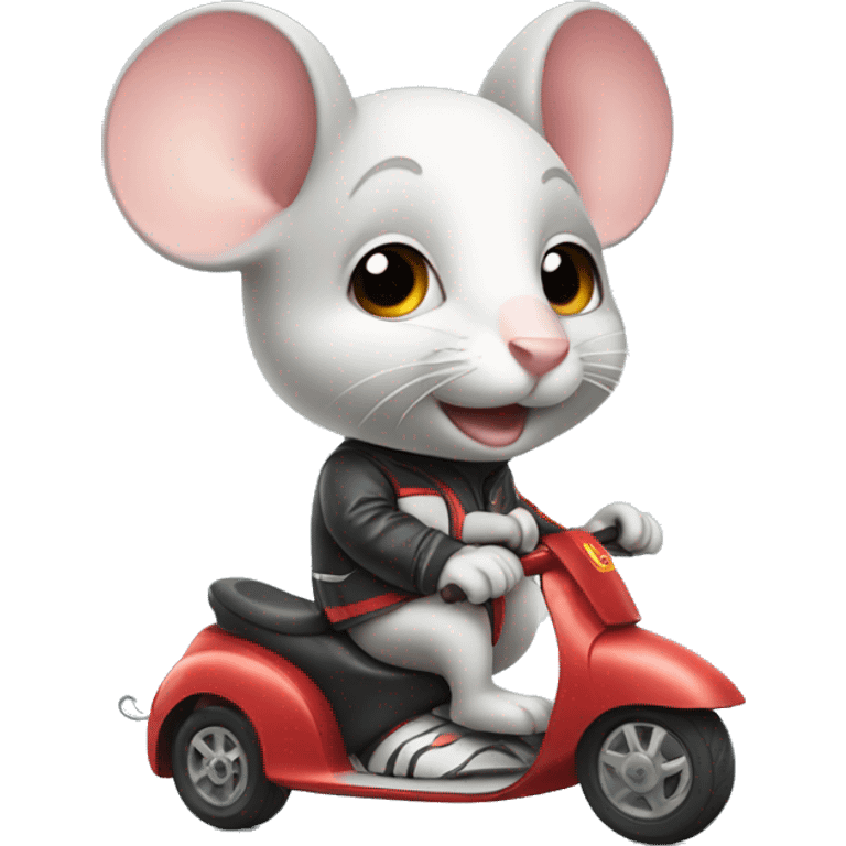 À cute mouse dressed like a racing driver on a scooter emoji