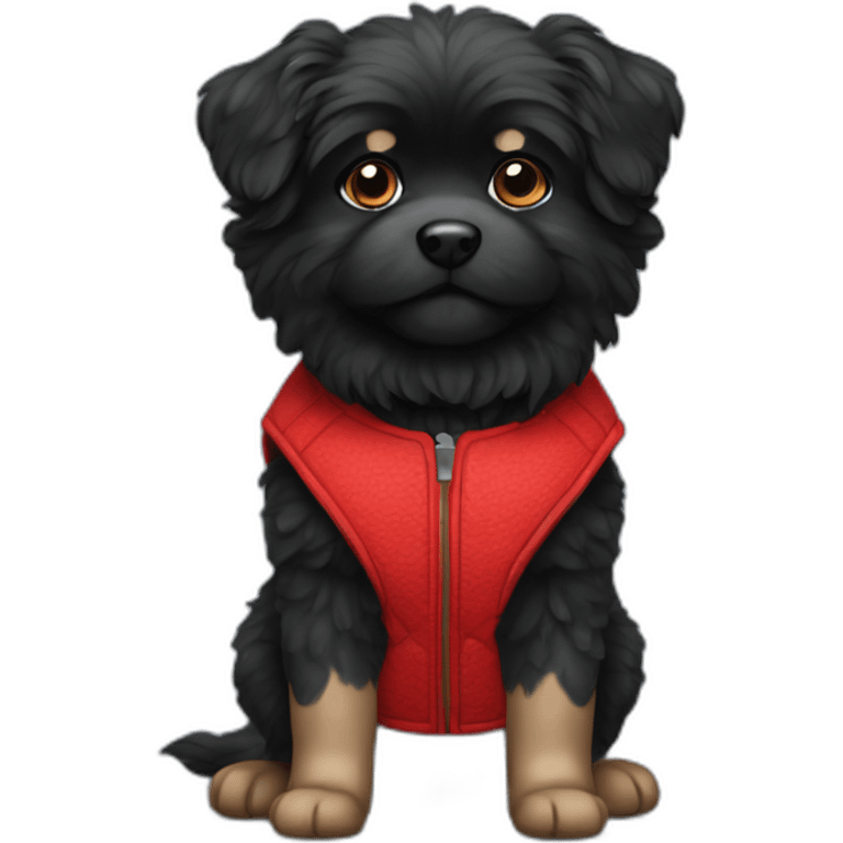 small black fluffy dog wearing red vest emoji