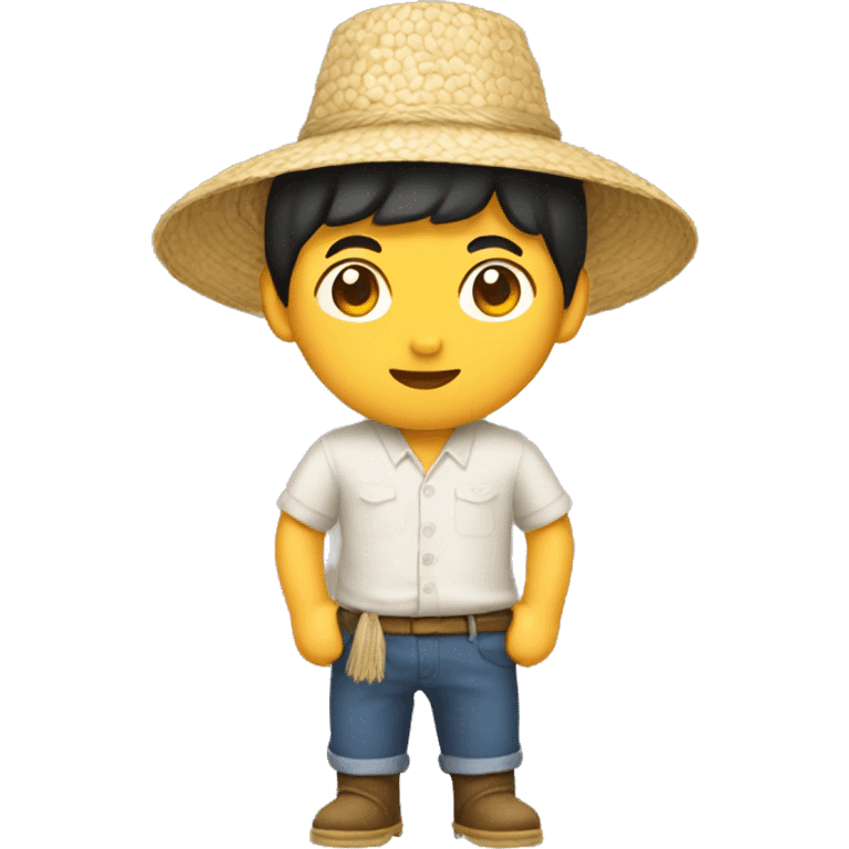 Little asian man with rice farmer hat emoji